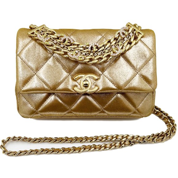 Chanel Gold Shimmer Crystal CC Handle Crossbody 2 Way Bag - Picture 1 of 6